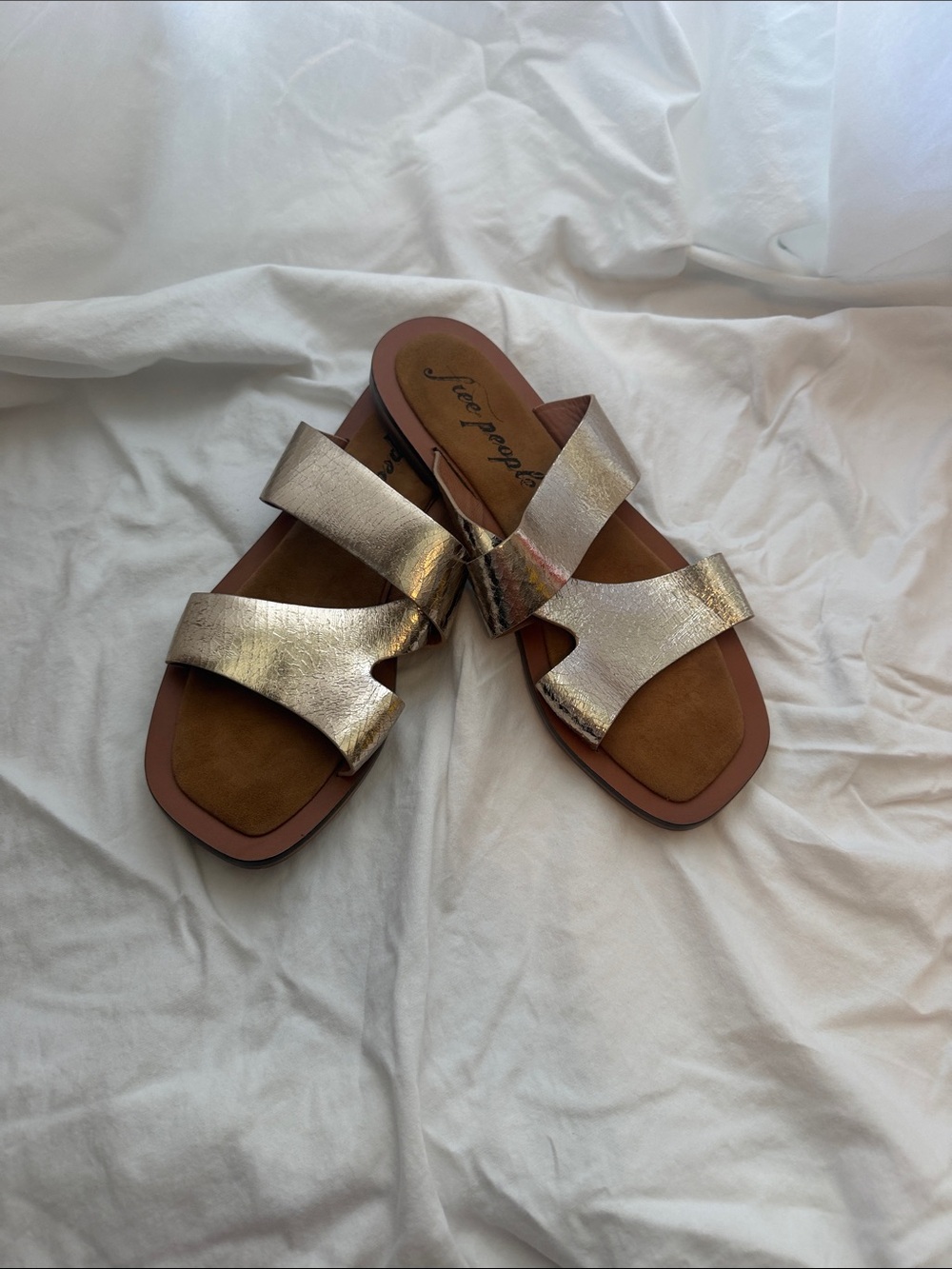 Free People Metallic Gold Slide Sandals - Women